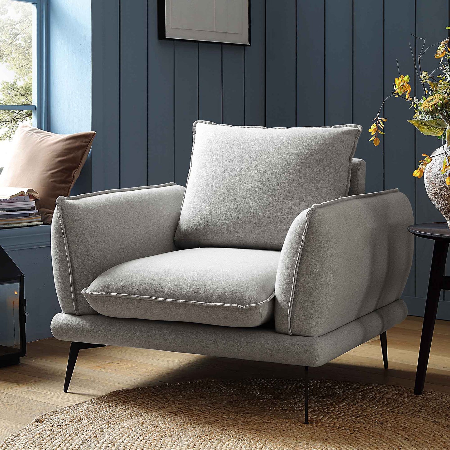 Fauteuil en tissu gris chiné Obriel