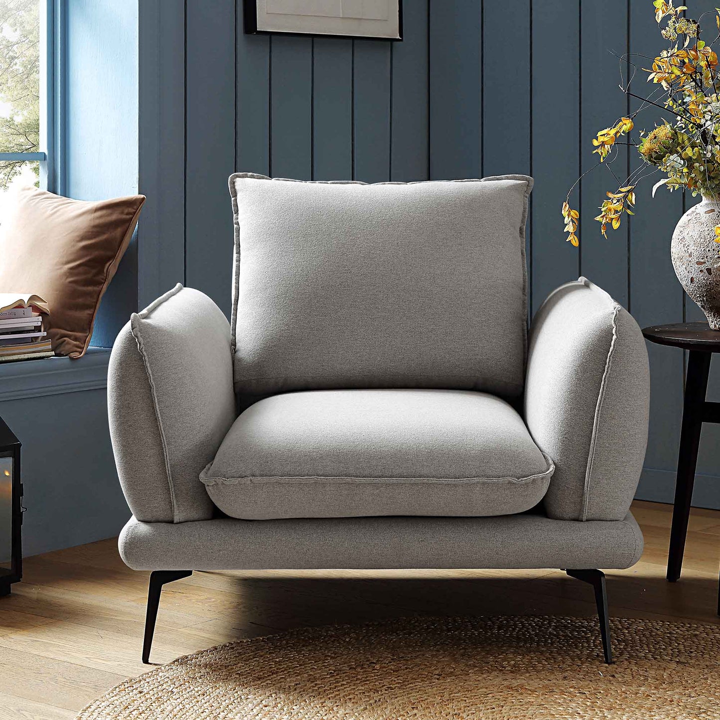 Fauteuil en tissu gris chiné Obriel