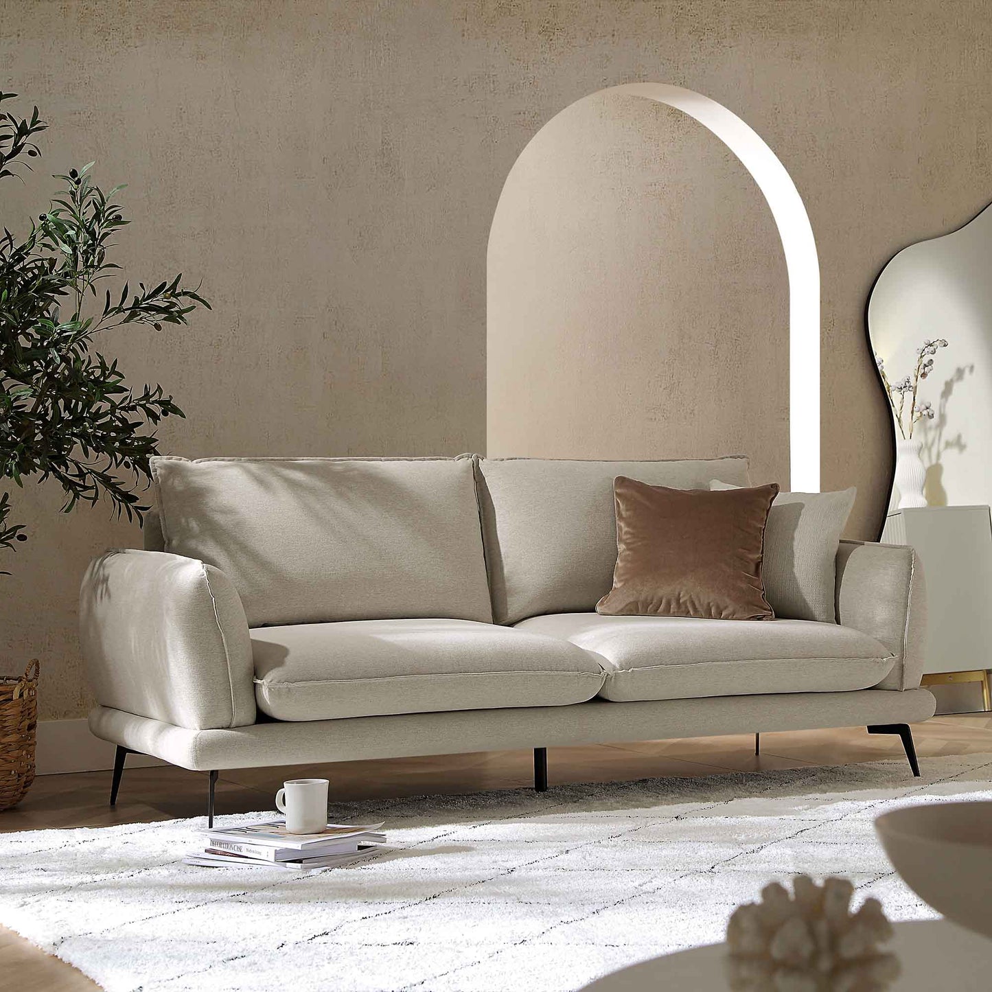 Canapé 3 places en tissu Obriel avoine