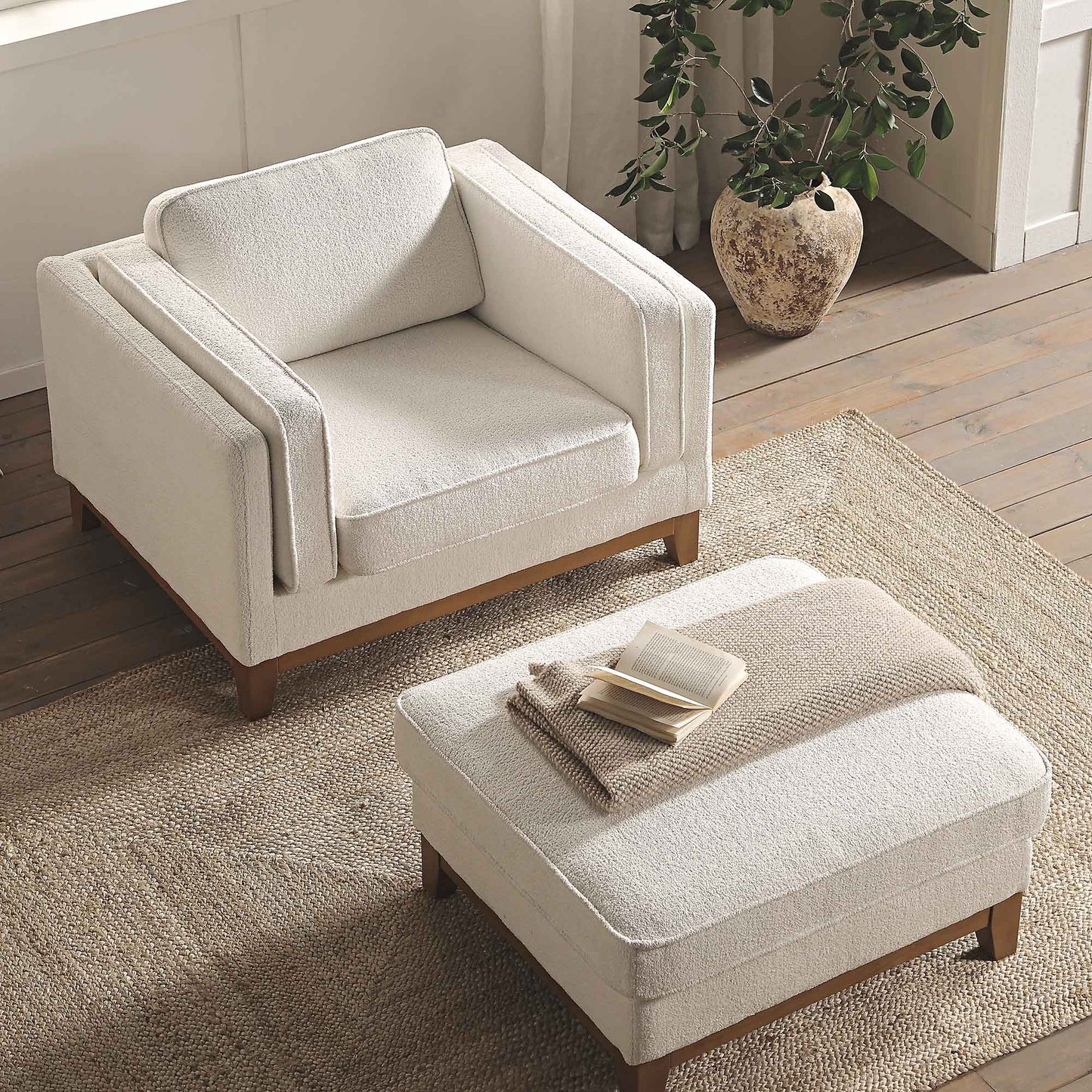 Canapé Dipley en tissu bouclé beige, 1 place