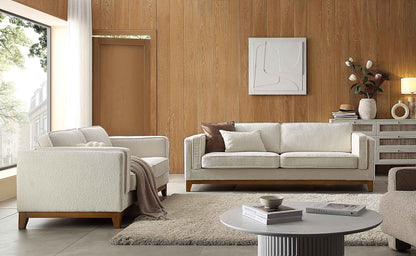 Canapé Dipley en tissu bouclé beige, 3 places