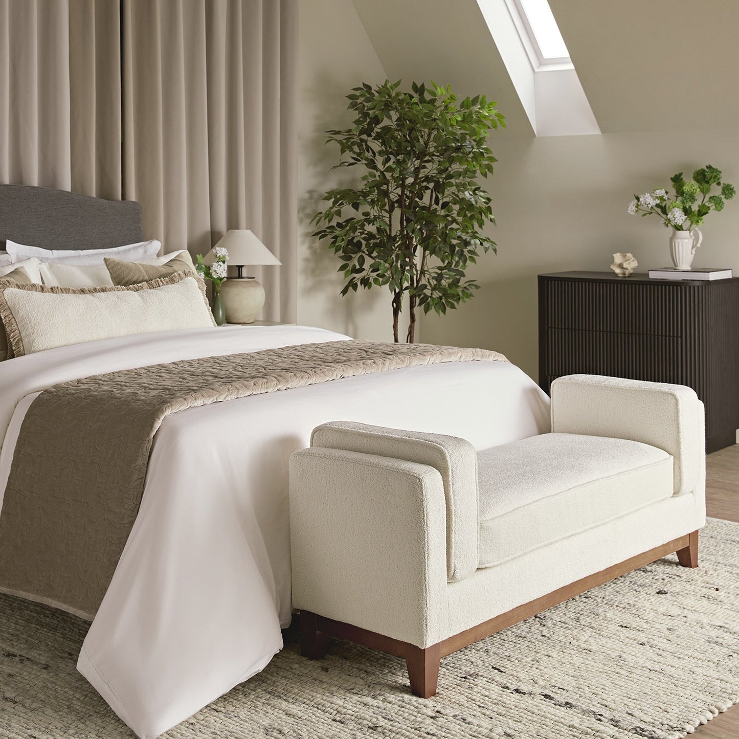 Banc rembourré Dipley Beige Boucle