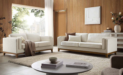 Canapé Dipley en tissu bouclé beige, 2 places