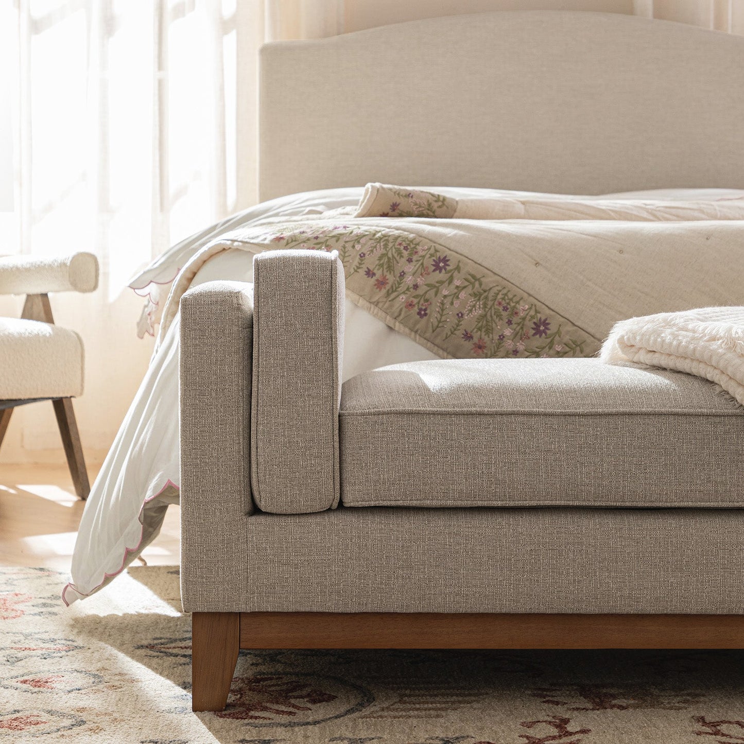 Banc rembourré en tissu tissé Dipley Oatmeal