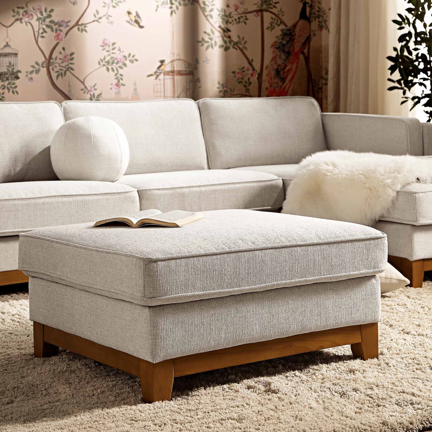 Repose-pieds de rangement en tissu Dipley Oatmeal