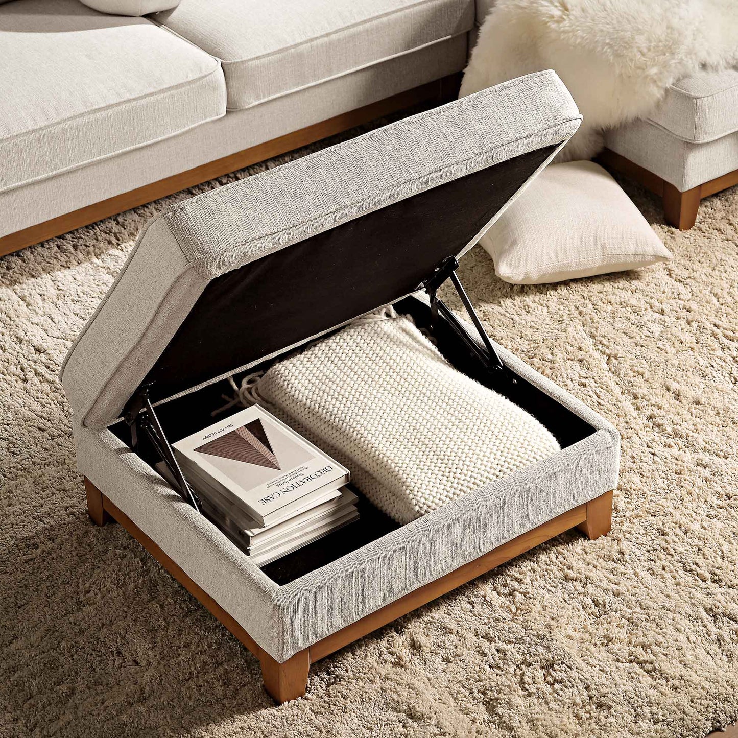 Repose-pieds de rangement en tissu Dipley Oatmeal