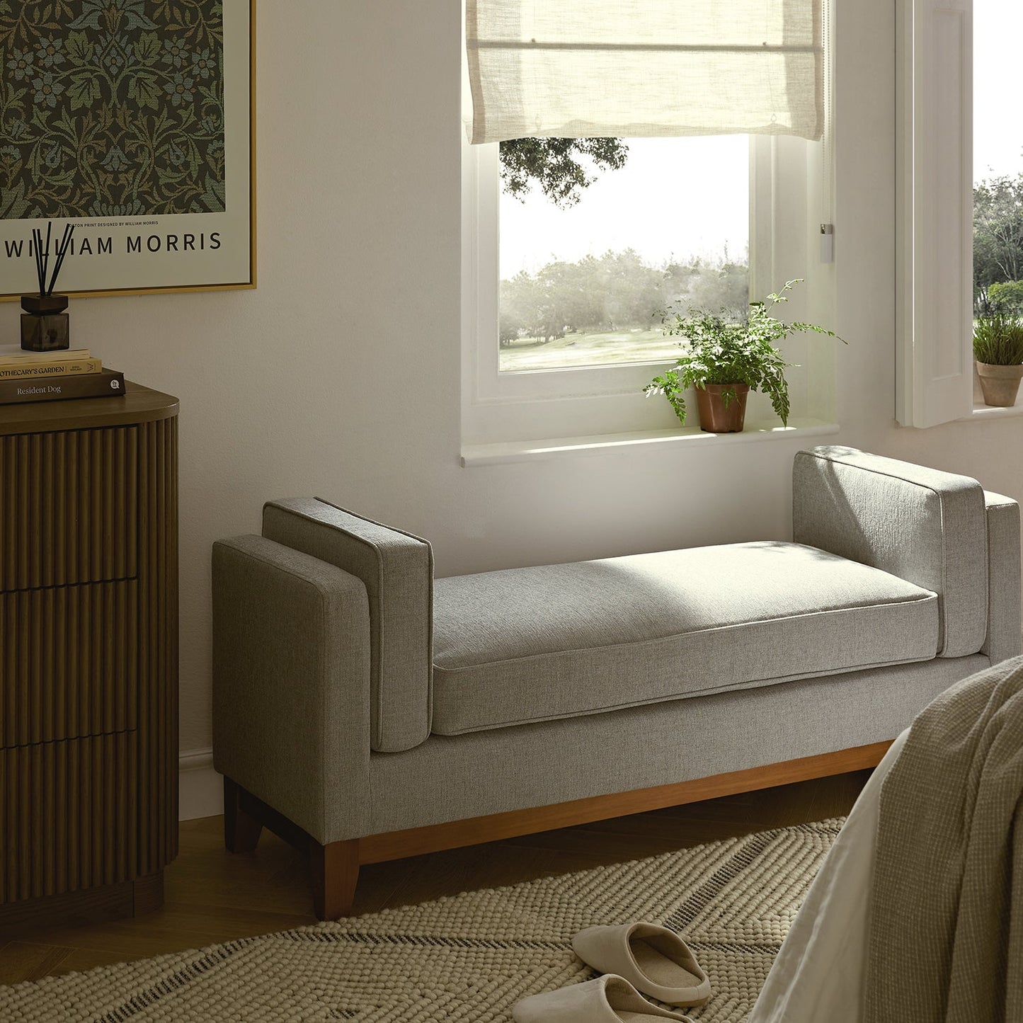 Banc rembourré en tissu tissé Dipley Sage