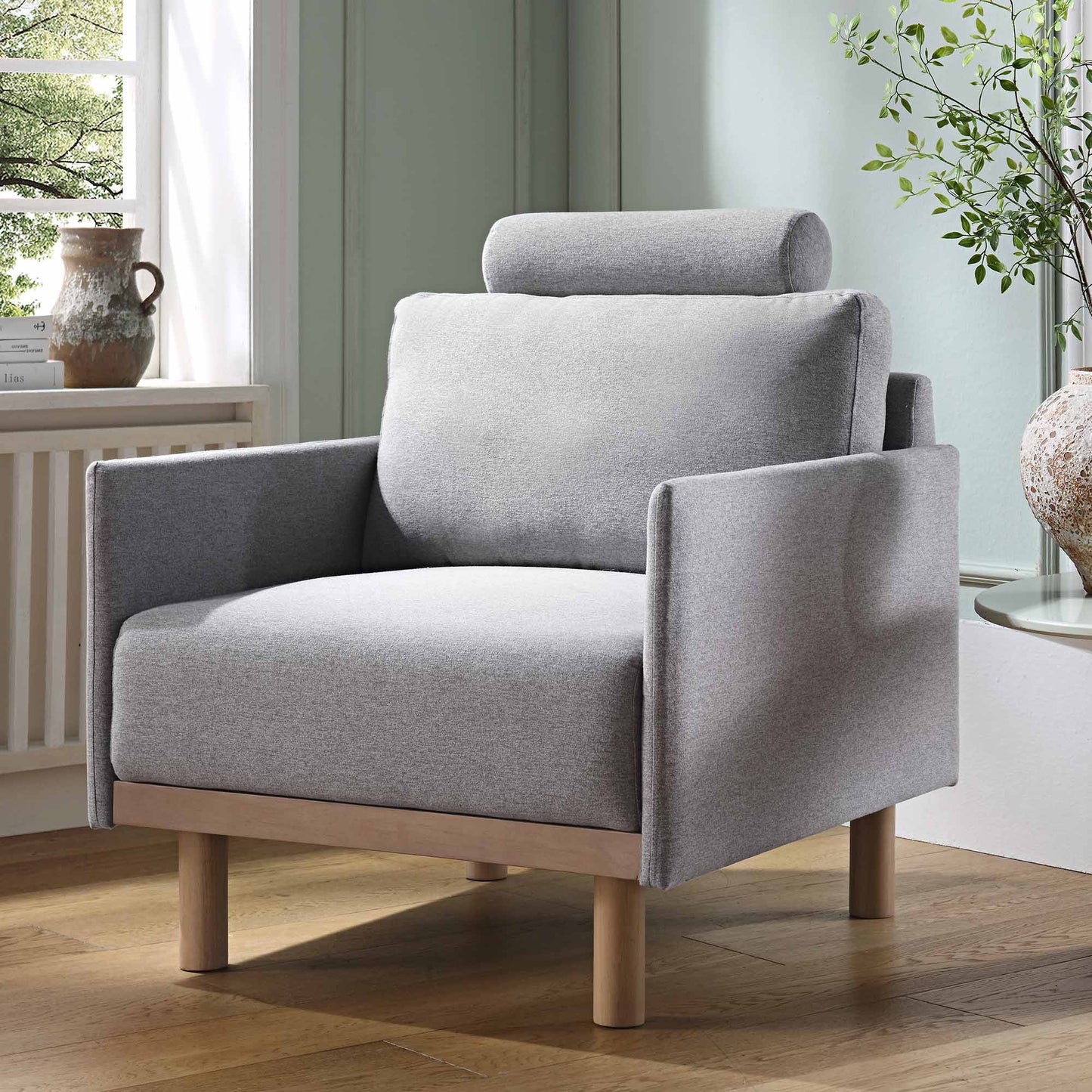 Fauteuil en tissu gris chiné Timber
