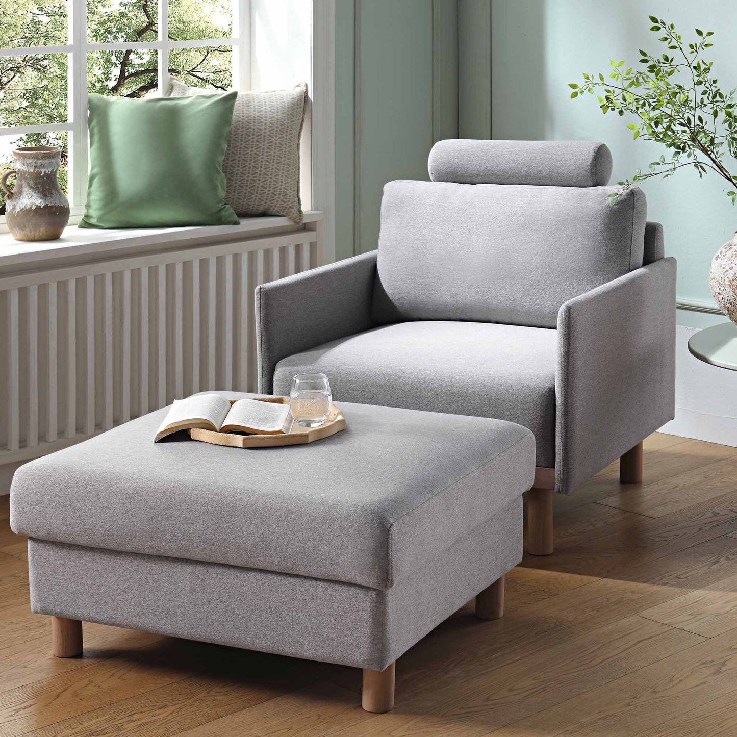 Fauteuil en tissu gris chiné Timber
