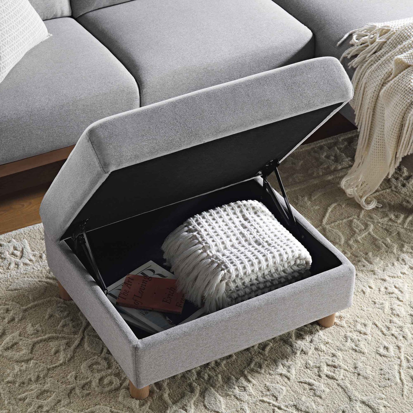 Pouf de rangement en tissu gris chiné Timber