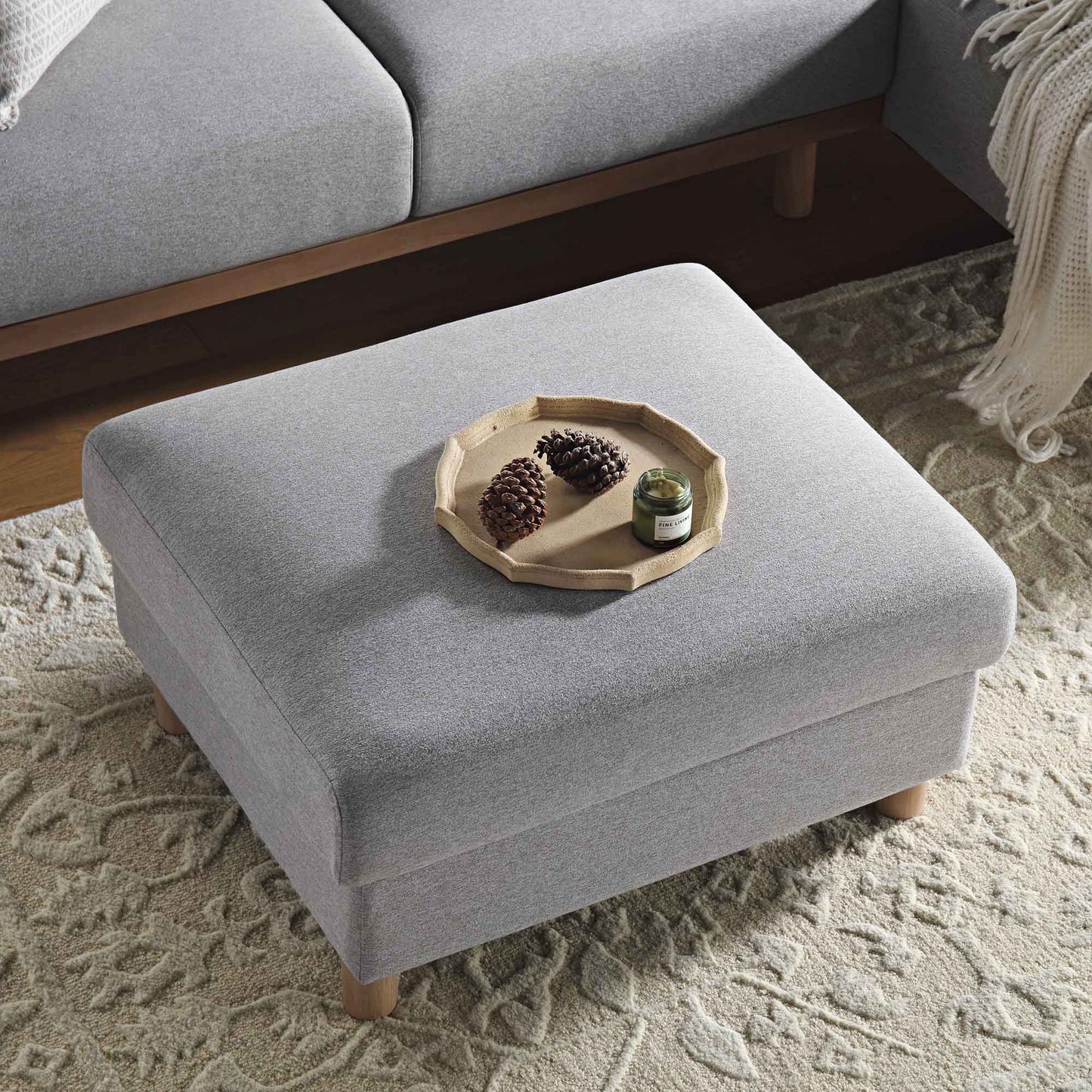 Pouf de rangement en tissu gris chiné Timber