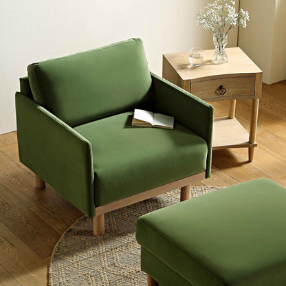 Fauteuil en velours vert fougère Timber