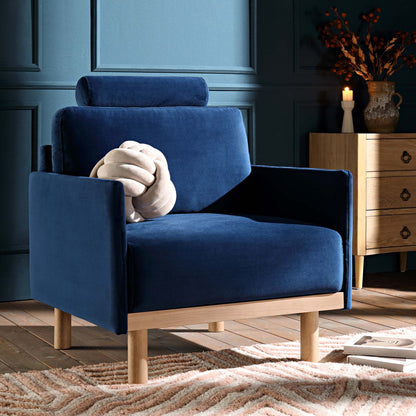 Fauteuil Timber en velours bleu marine