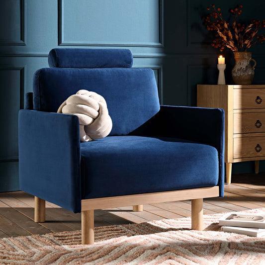 Fauteuil Timber en velours bleu marine