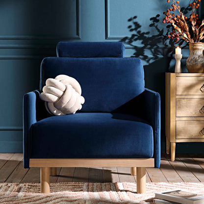 Fauteuil Timber en velours bleu marine