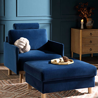 Fauteuil Timber en velours bleu marine