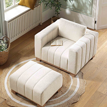 Canapé Belsize Beige Boucle avec base en bois, 1 place