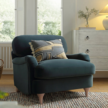 Daphnis, canapé en velours bleu égéen, 1 place