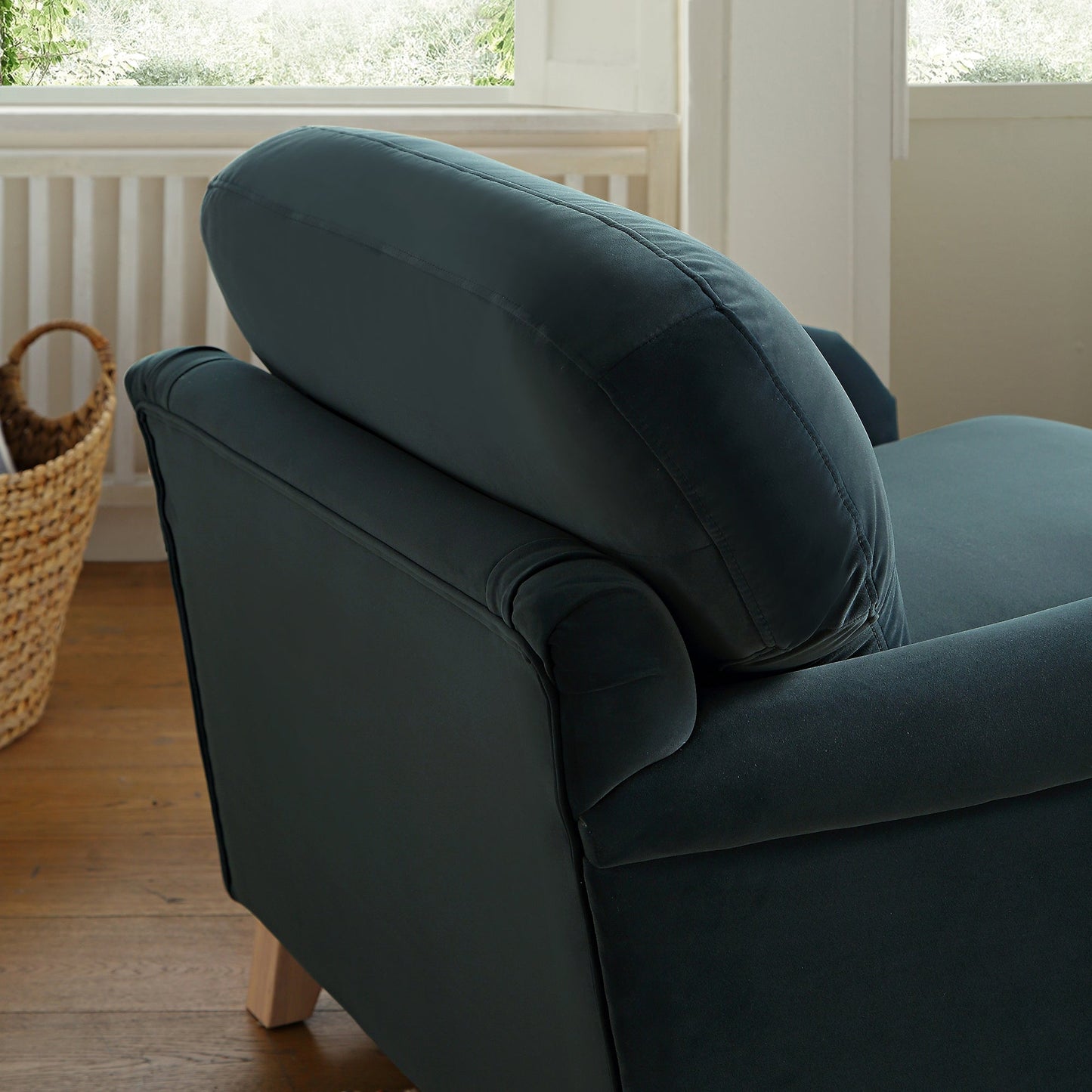 Daphnis, canapé en velours bleu égéen, 1 place