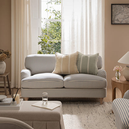 Canapé 2 places en lin mélangé à rayures bleues Daphnis