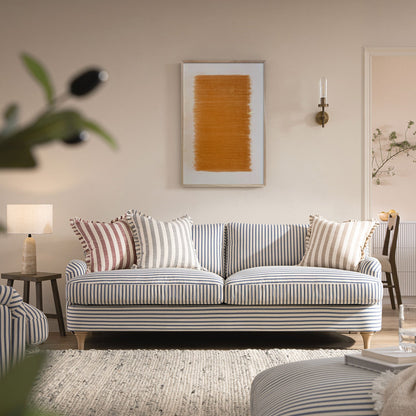 Canapé 3 places en lin mélangé à rayures bleues Daphnis