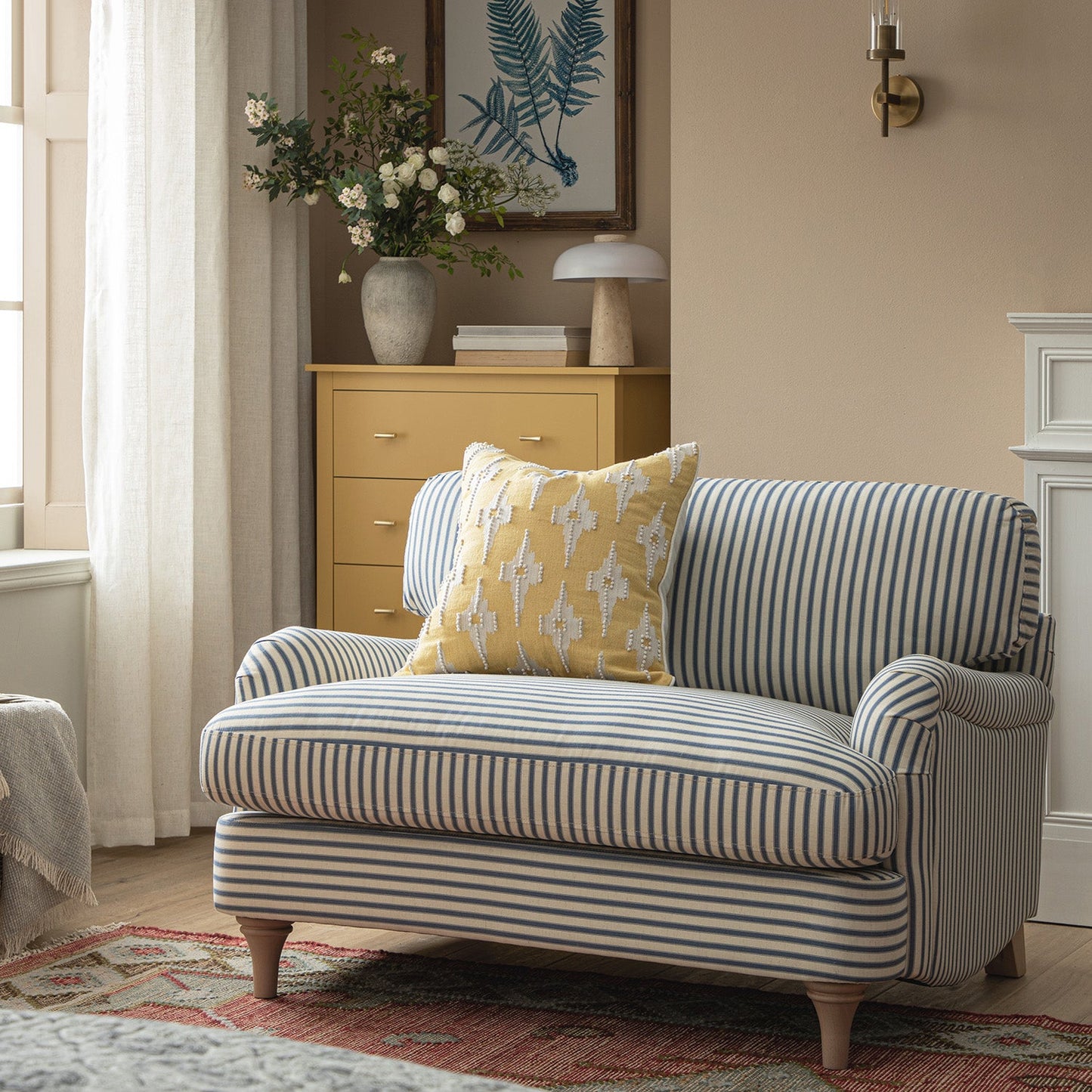 Canapé en lin mélangé à rayures bleues Daphnis, causeuse