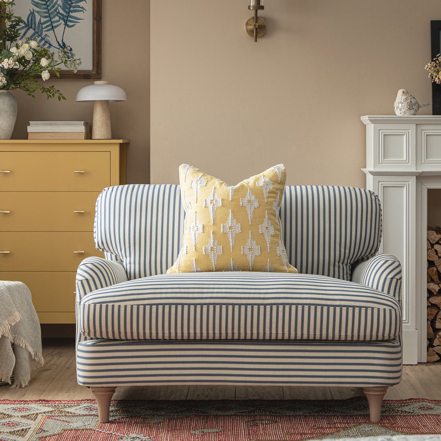 Canapé en lin mélangé à rayures bleues Daphnis, causeuse