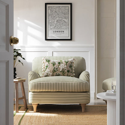 Canapé 1 place en lin mélangé à rayures vertes Daphnis