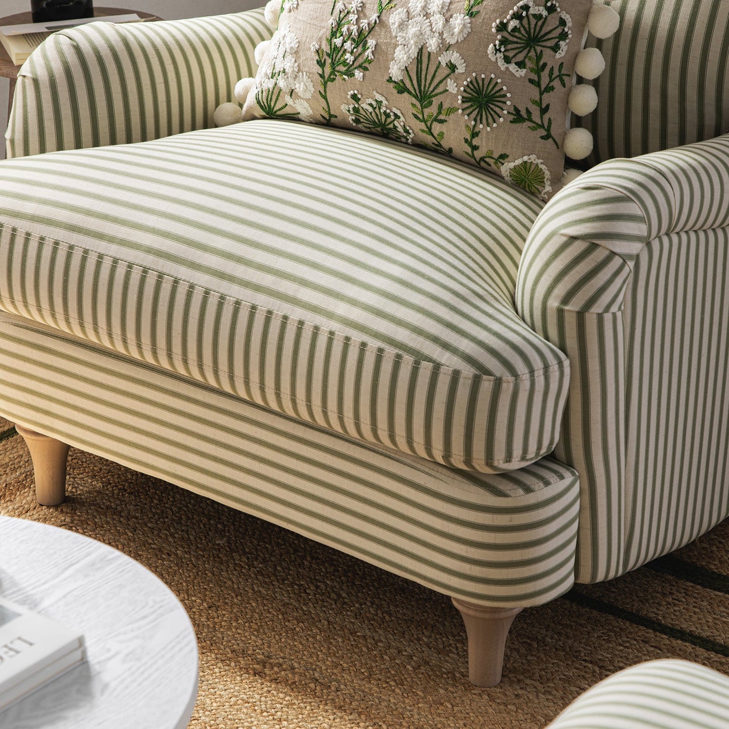 Canapé 1 place en lin mélangé à rayures vertes Daphnis