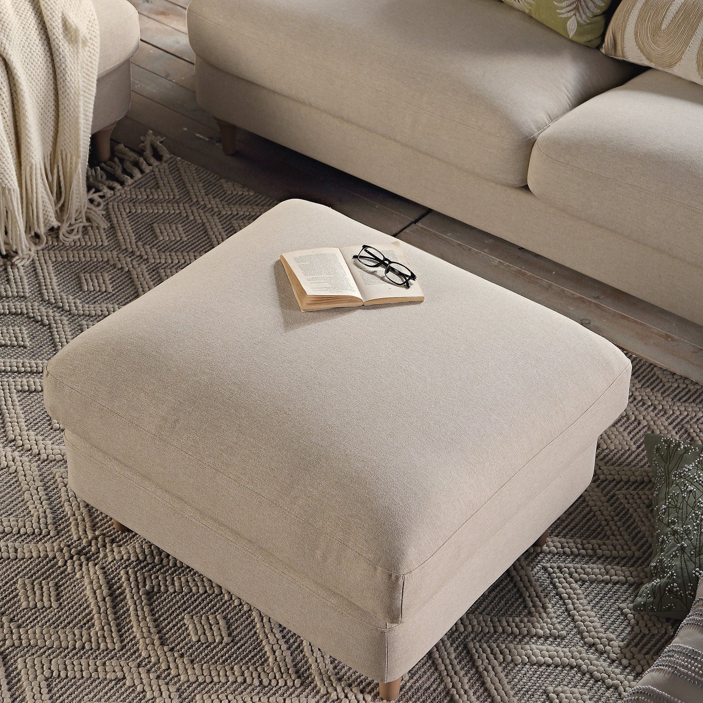 Canapé et repose-pieds en tissu Daphnis Oatmeal