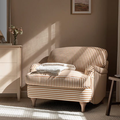 Canapé 1 place en lin mélangé à rayures ocre Daphnis