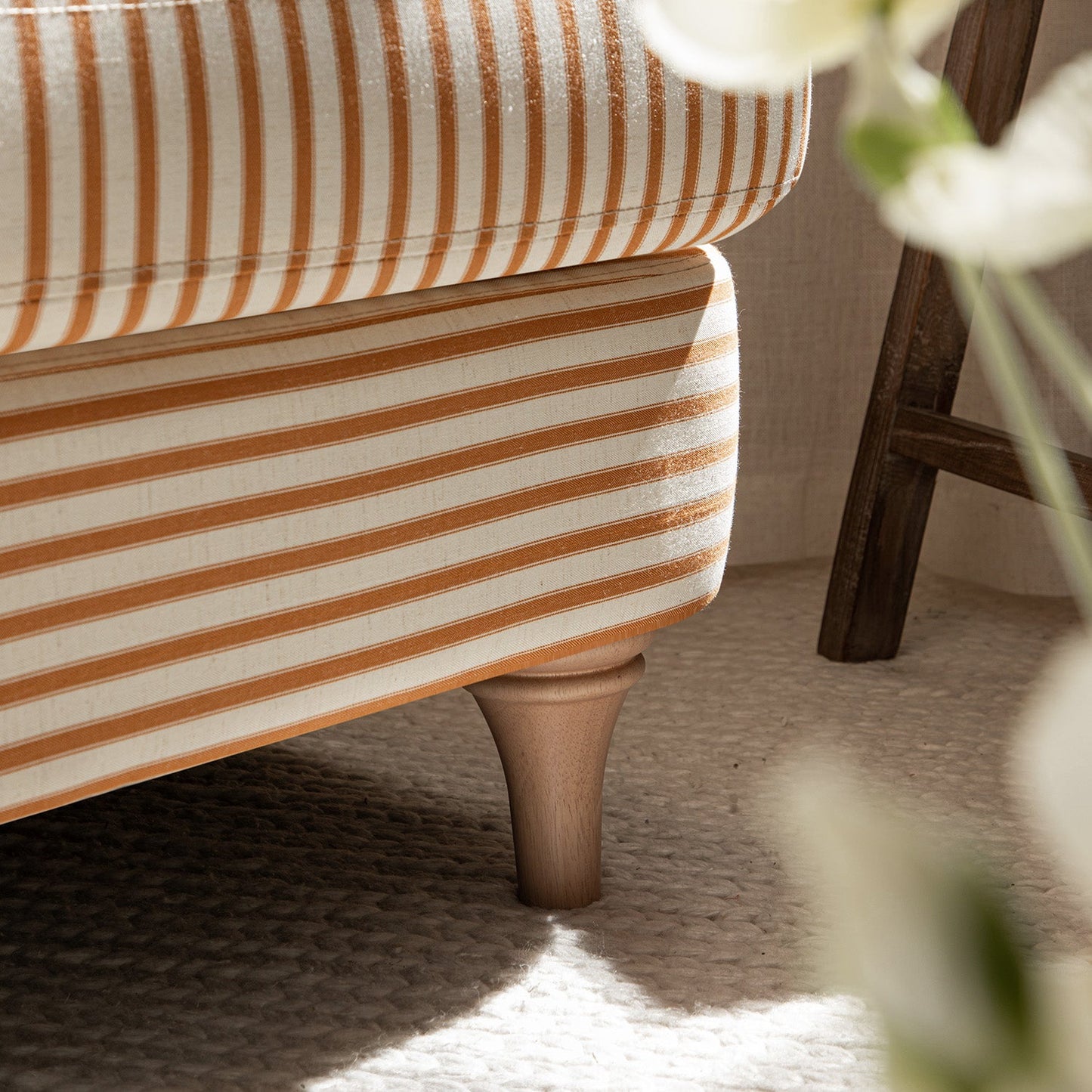 Canapé 1 place en lin mélangé à rayures ocre Daphnis