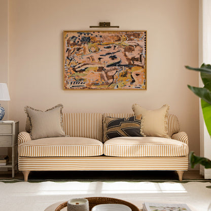 Canapé 3 places en lin mélangé à rayures ocre Daphnis