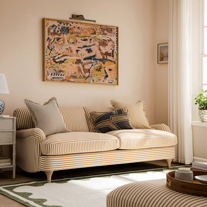 Canapé 3 places en lin mélangé à rayures ocre Daphnis