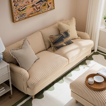 Canapé 3 places en lin mélangé à rayures ocre Daphnis