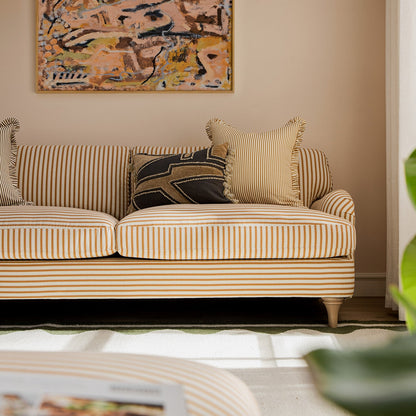 Canapé 3 places en lin mélangé à rayures ocre Daphnis