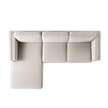 Canapé Dipley en velours champagne, canapé Grande Chaise, orientation gauche