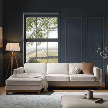 Canapé Dipley en velours champagne, canapé Grande Chaise, orientation gauche