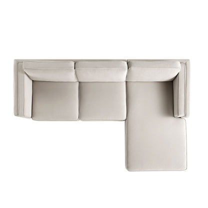 Canapé Dipley en velours champagne, canapé Grande Chaise, orientation droite