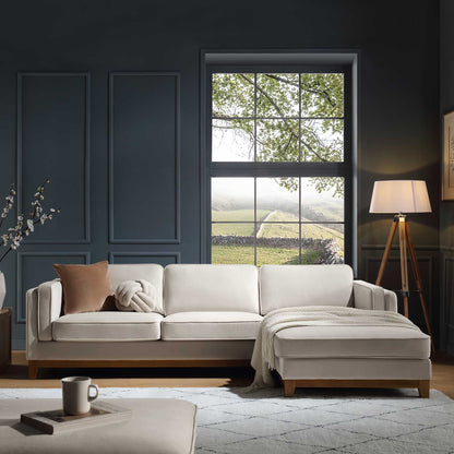 Canapé Dipley en velours champagne, canapé Grande Chaise, orientation droite