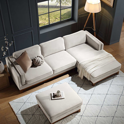 Canapé Dipley en velours champagne, canapé Grande Chaise, orientation droite