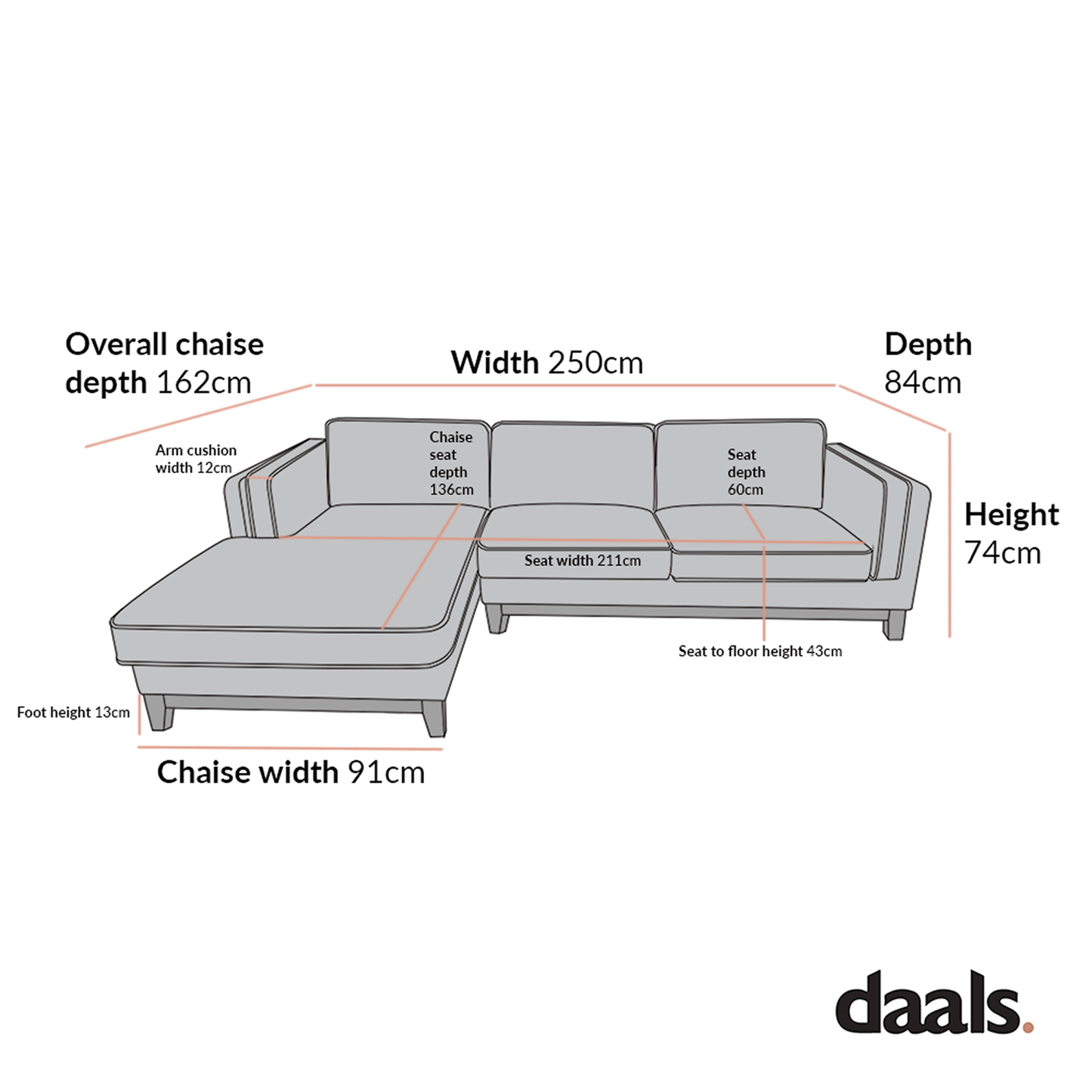 Canapé en tissu tissé Dipley Oatmeal, canapé Grande Chaise, orientation gauche