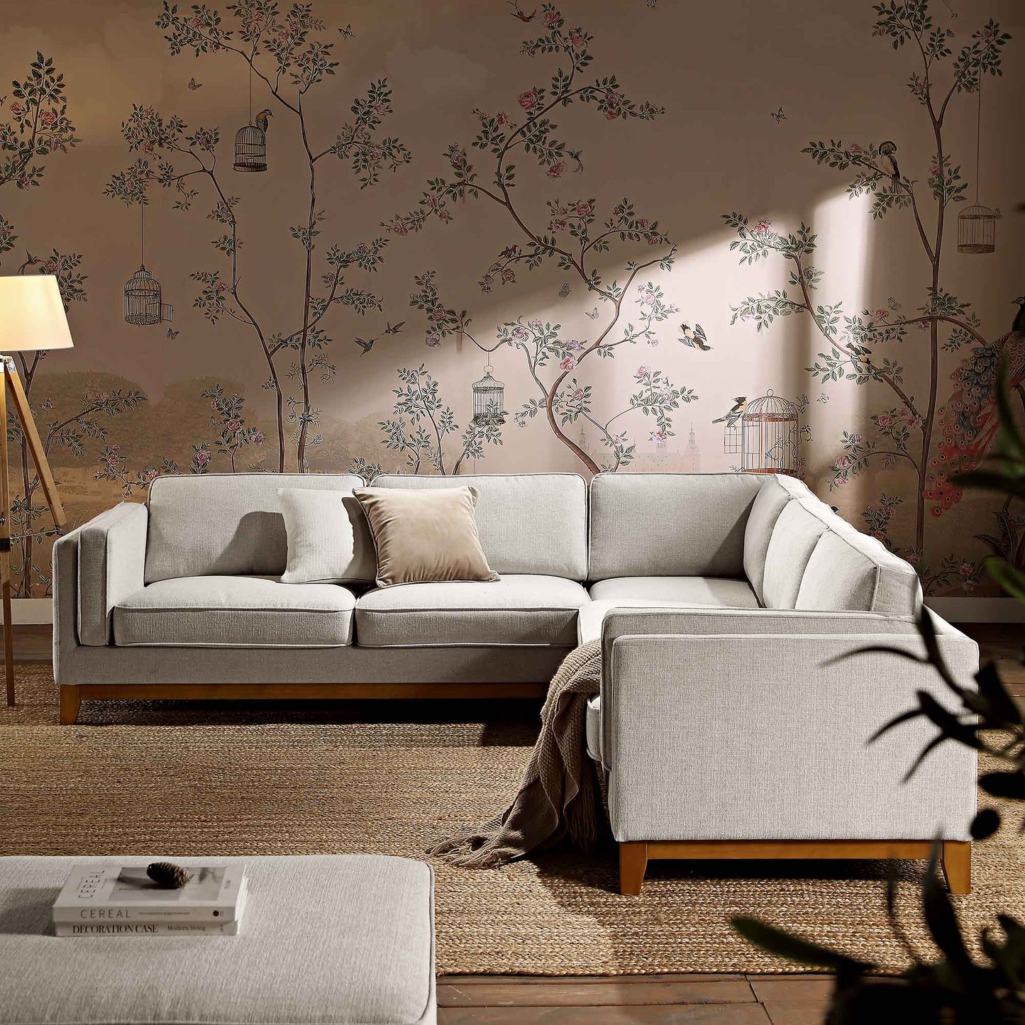 Canapé d'angle Dipley en tissu tissé avoine Grande