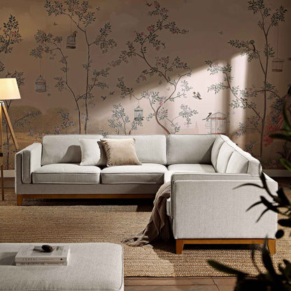 Canapé d'angle Dipley en tissu tissé avoine Grande