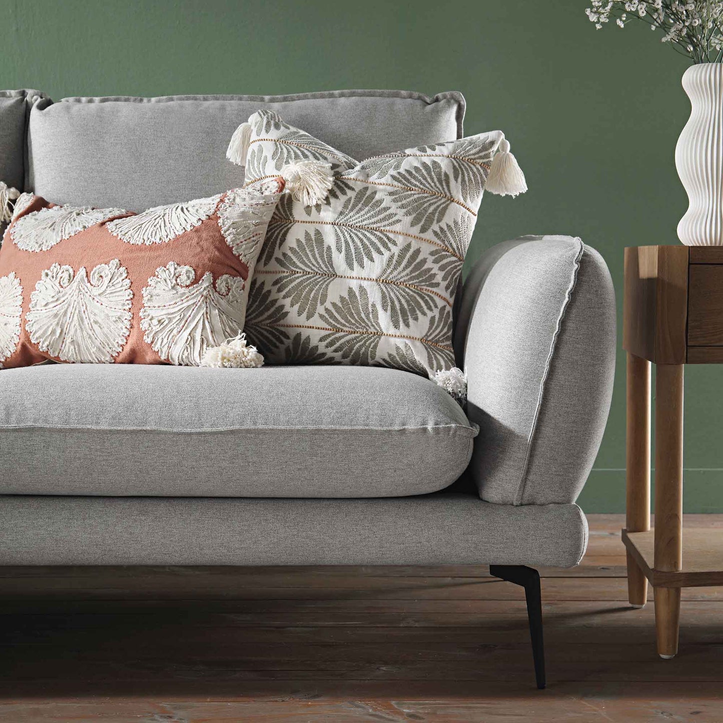 Canapé en tissu gris chiné Obriel, canapé Grande Chaise longue orienté à gauche