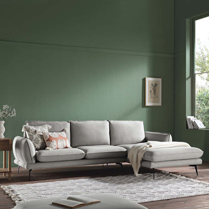 Canapé en tissu gris chiné Obriel, canapé Grande Chaise longue orienté à droite