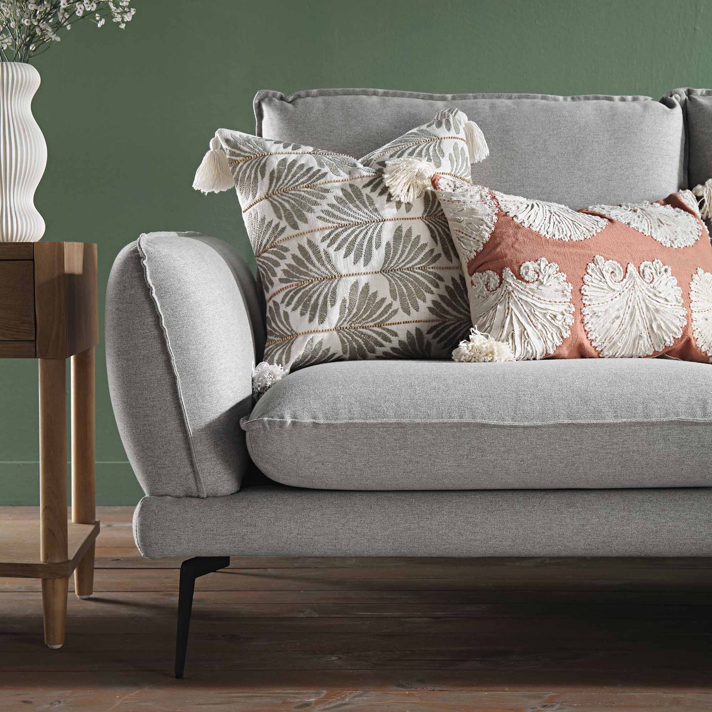 Canapé en tissu gris chiné Obriel, canapé Grande Chaise longue orienté à droite