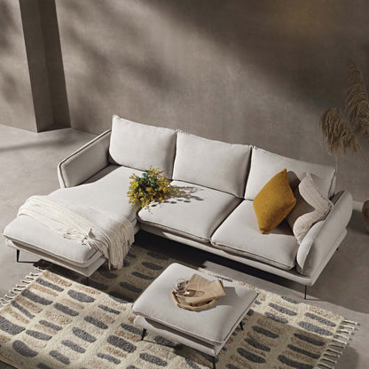 Canapé en tissu Obriel Oatmeal, Grande Chaise Longue orientée à gauche