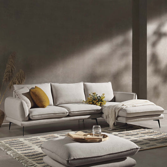 Canapé en tissu Obriel Oatmeal, canapé Grande Chaise, orientation droite