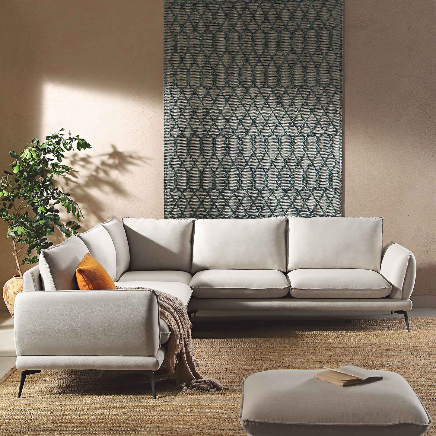 Canapé d'angle Grande en tissu Obriel Oatmeal